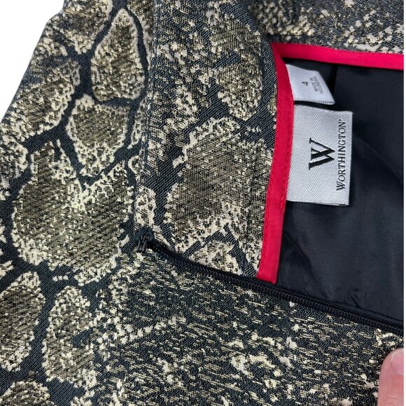 Worthington Metallic Gold Snakeskin Print Lined Skirt Size 4 - Picture 10 of 16